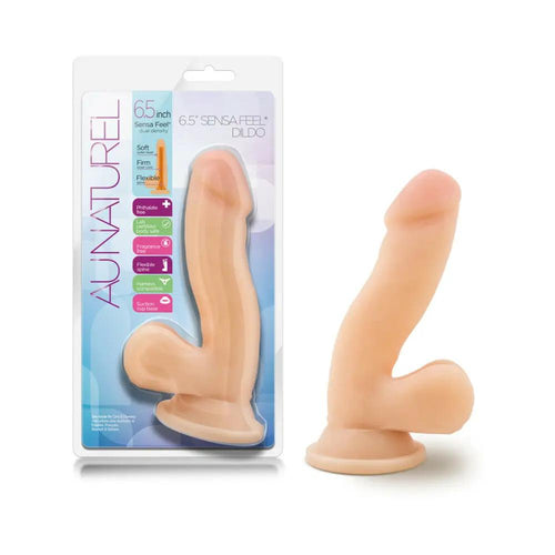 Au Naturel 6.5 in. Posable Dual Density Dildo with Balls Beige by Blush