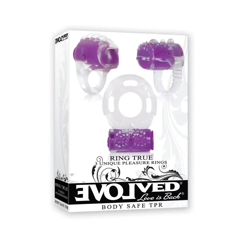 Evolved Ring True 3-Piece Vibrating Ring Set Clear/Purple by Evolved