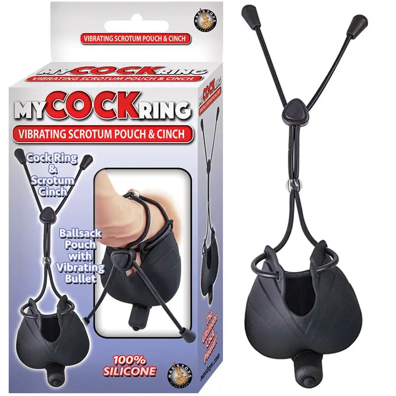 My Cock Ring Vibrating Scrotum Pouch & Cinch With Bullet Silicone Waterproof Black by Nasstoys