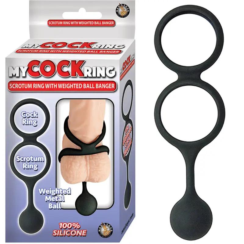 My Cock Ring Scrotum Ring With Weighted Ball Banger Silicone Black by Nasstoys
