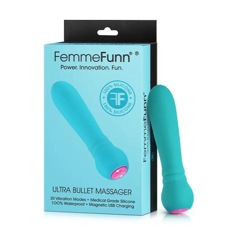 FemmeFunn Ultra Bullet Massager Rechargeable Silicone Vibrator Turquoise by FemmeFunn