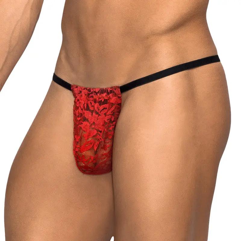 Male Power Stretch Lace Posing Strap Red One Size by Male Power