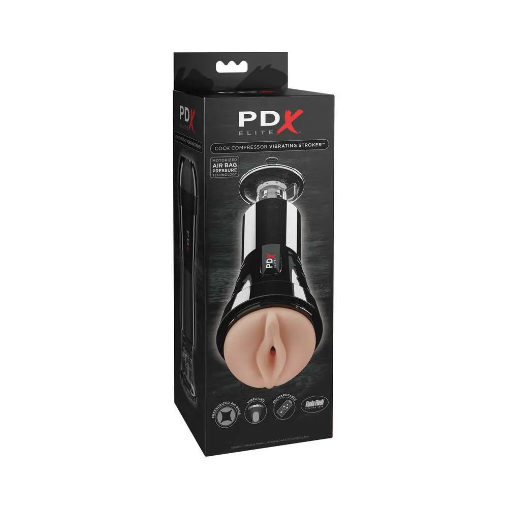 PDX Elite Cock Compressor Rechargeable Vibrating Stroker With Hands-Free Suction Cup Beige/Black by PDX Brands