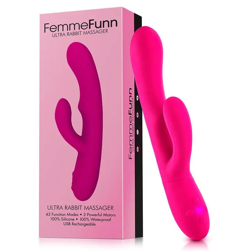 FemmeFunn Ultra Rabbit Rechargeable Silicone Dual Stimulation Vibrator Pink by FemmeFunn