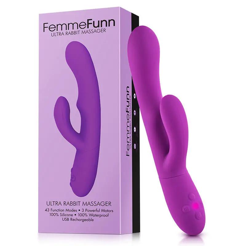 FemmeFunn Ultra Rabbit Rechargeable Silicone Dual Stimulation Vibrator Purple by FemmeFunn