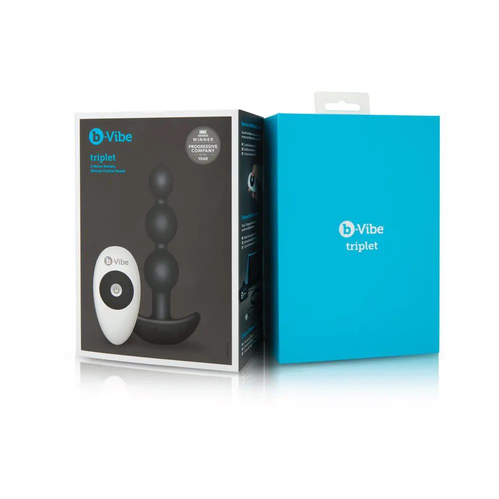 b-Vibe Triplet Rechargeable Remote-Controlled Vibrating Anal Beads Plug Black by b-Vibe
