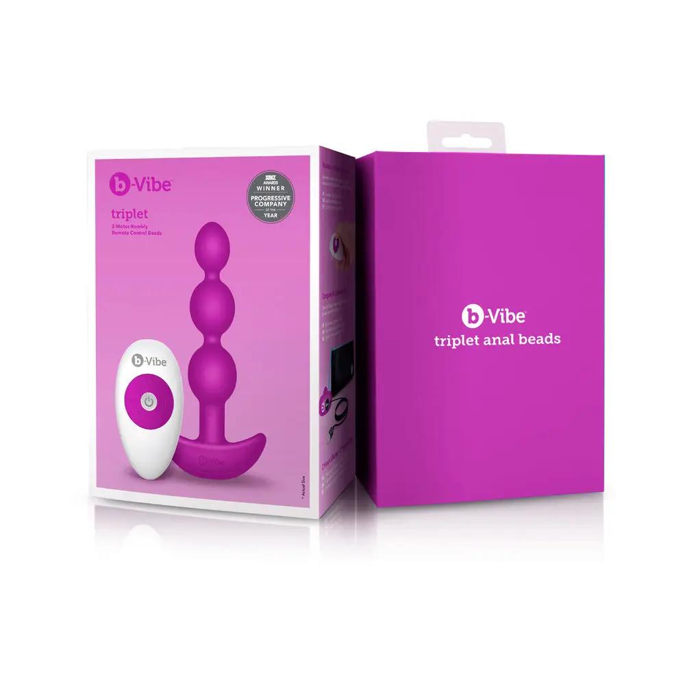 b-Vibe Triplet Rechargeable Remote-Controlled Vibrating Anal Beads Plug Fuchsia by b-Vibe