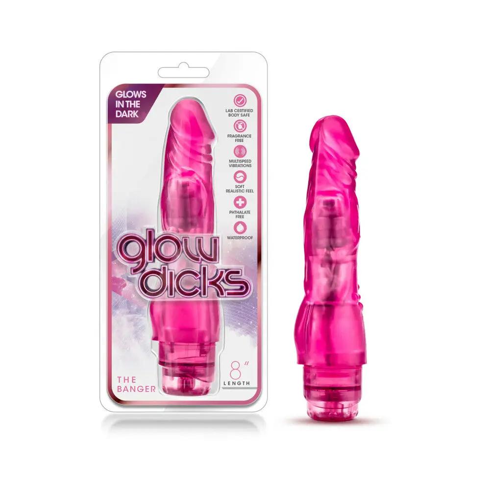 Glow Dicks The Banger Realistic 8 in. Vibrating Dildo Pink by Blush