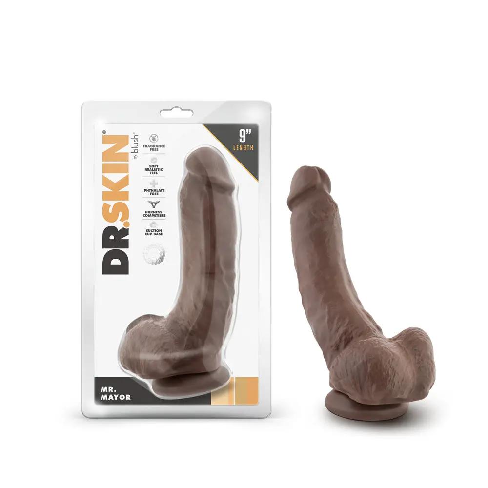 Dr. Skin Mr. Mayor Realistic 9 in. Dildo with Balls Brown by Blush