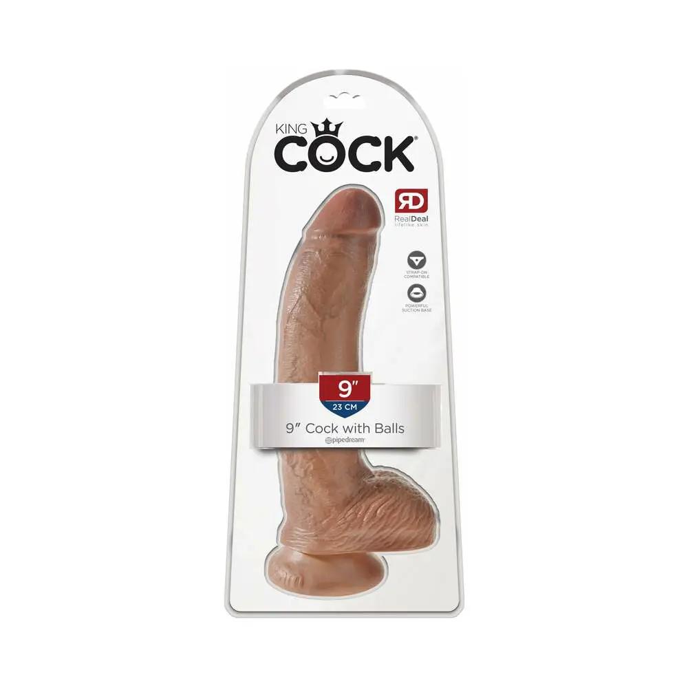 King Cock 9 in. Cock With Balls Realistic Suction Cup Dildo Tan by Pipedream