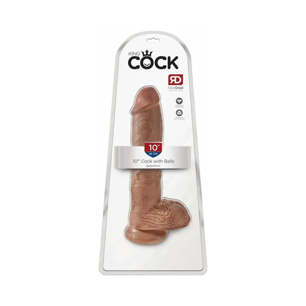King Cock 10 in. Cock With Balls Realistic Suction Cup Dildo Tan by Pipedream