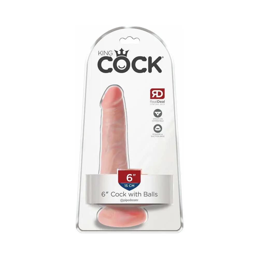 King Cock 6 in. Cock With Balls Realistic Suction Cup Dildo Beige by Pipedream