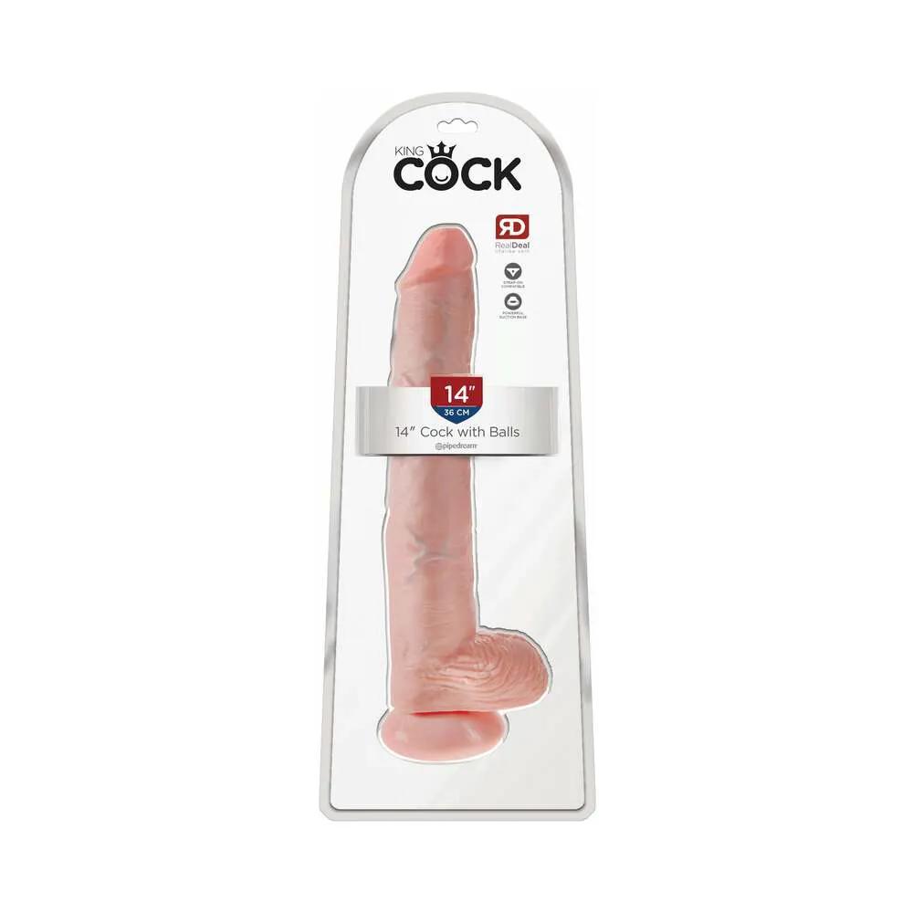 King Cock 14 in. Cock With Balls Realistic Suction Cup Dildo Beige by Pipedream