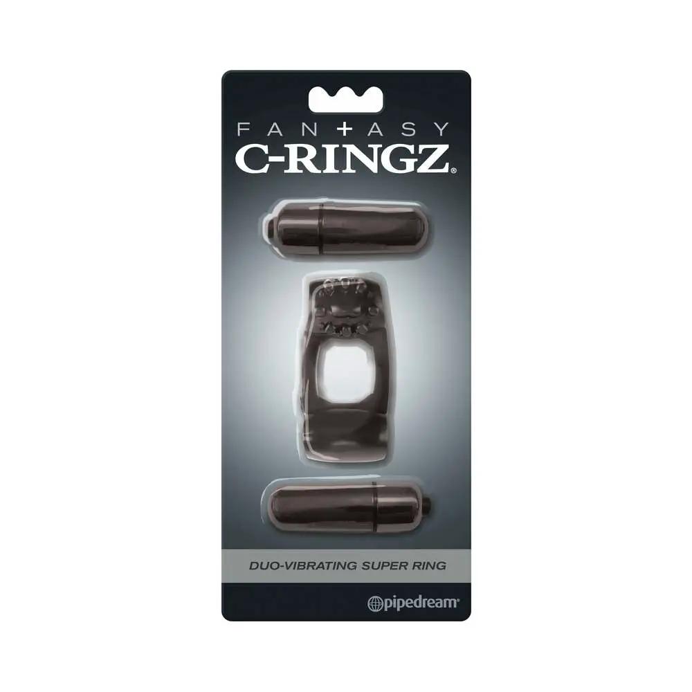 Fantasy C-Ringz Duo-Vibrating Super Ring With Dual Bullets Black by Pipedream