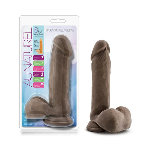 Au Naturel 8 in. Posable Dual Density Dildo with Balls Brown by Blush