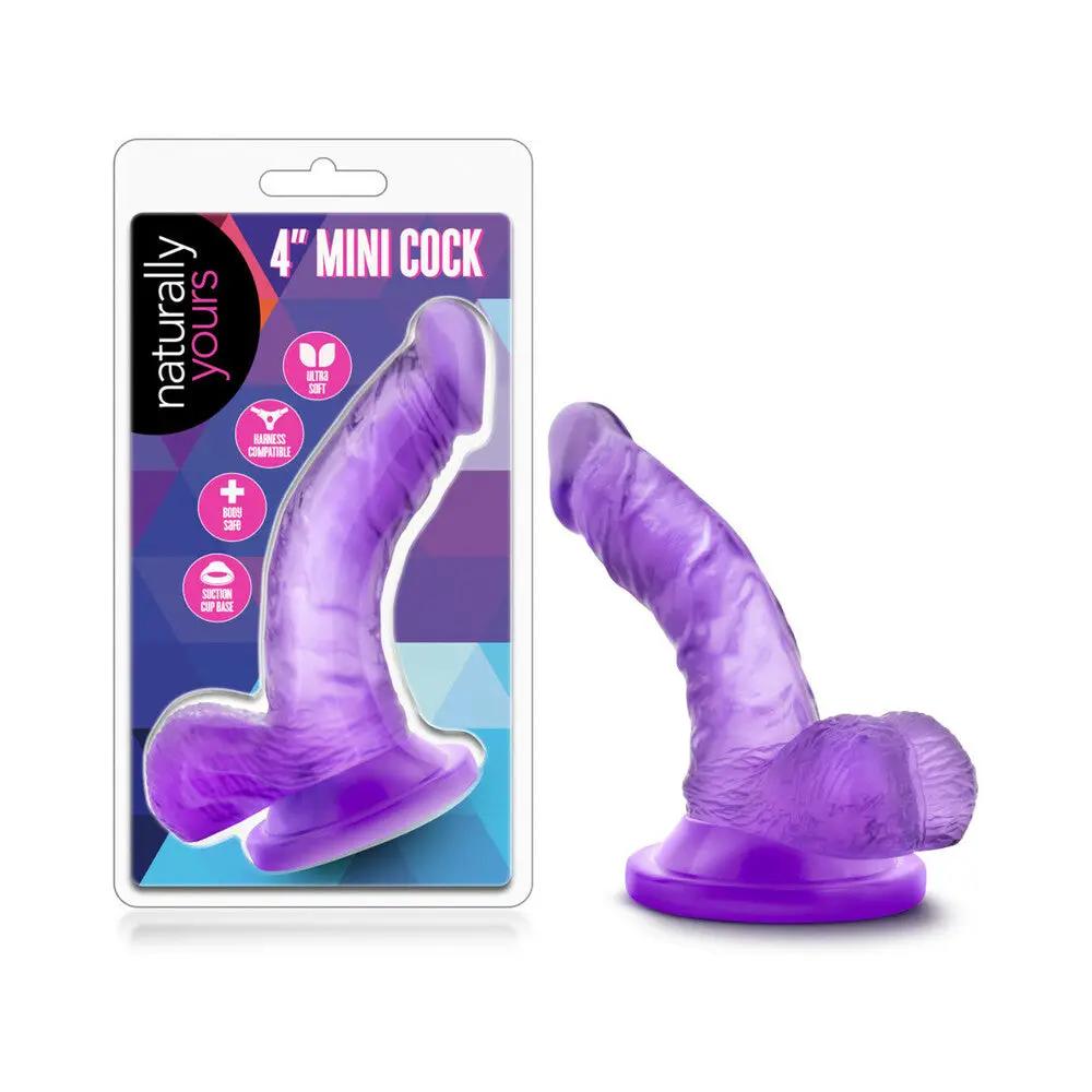 Naturally Yours 4 in. Mini Cock Realistic Dildo with Balls Purple by Blush