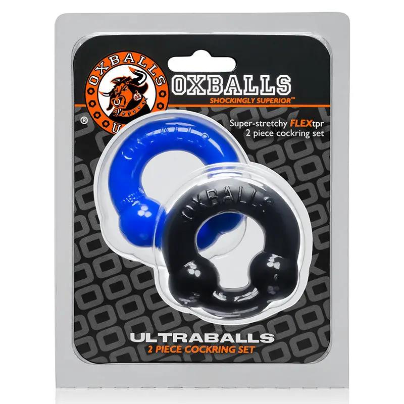 OxBalls Ultraballs, 2-Pack Cockring, Black & Police Blue by Oxballs