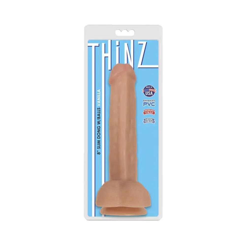 Curve Toys Thinz 8 in. Slim Dildo with Balls & Suction Cup Beige by Curve Novelties