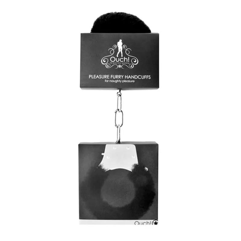 Ouch! Pleasure Furry Handcuffs With Quick-Release Black by Shots