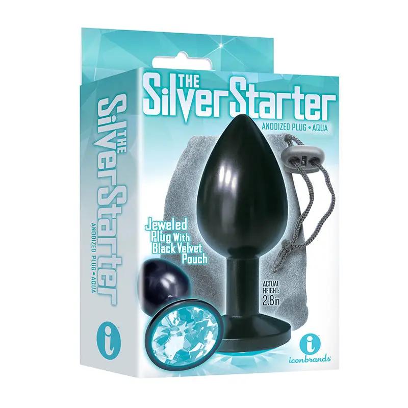 The 9's, The Silver Starter, Bejeweled Anodized Stainless Steel Plug, Aqua by Icon Brands