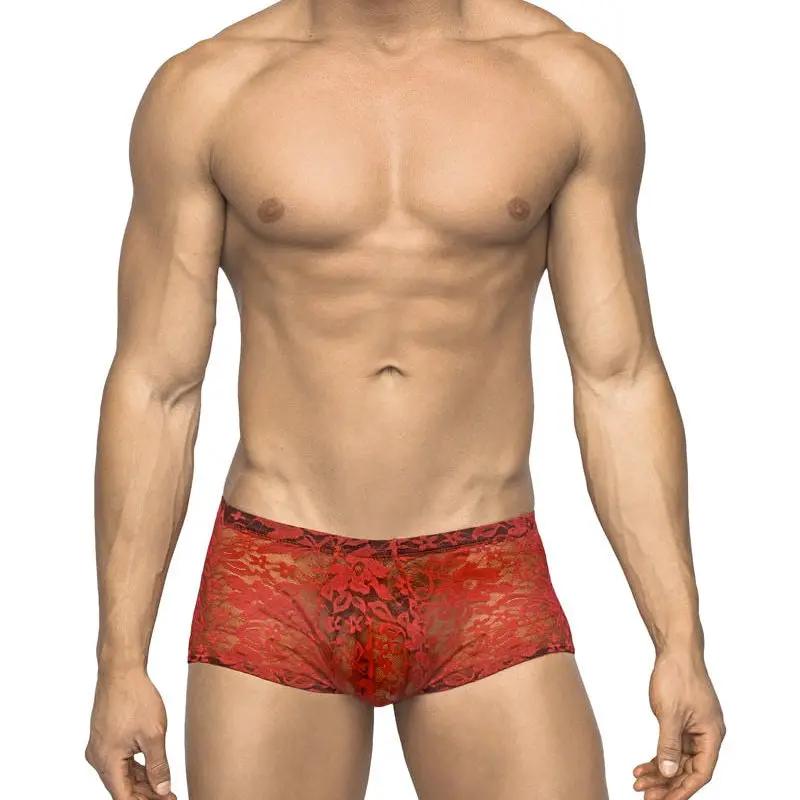 Male Power Stretch Lace Mini Short Red Medium by Male Power