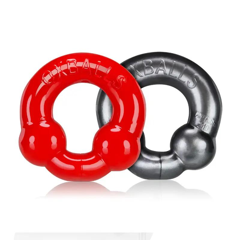 OxBalls 2-Pack Cockring, Steel & Red by Oxballs