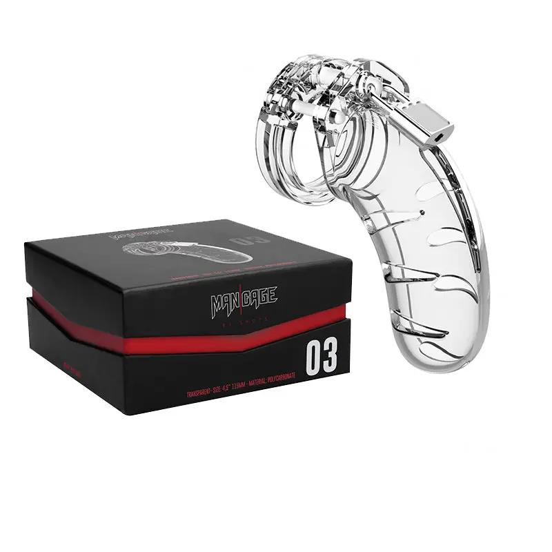 Shots ManCage Model 03 Adjustable 4.5 in. Chastity Cock Cage Clear by Shots