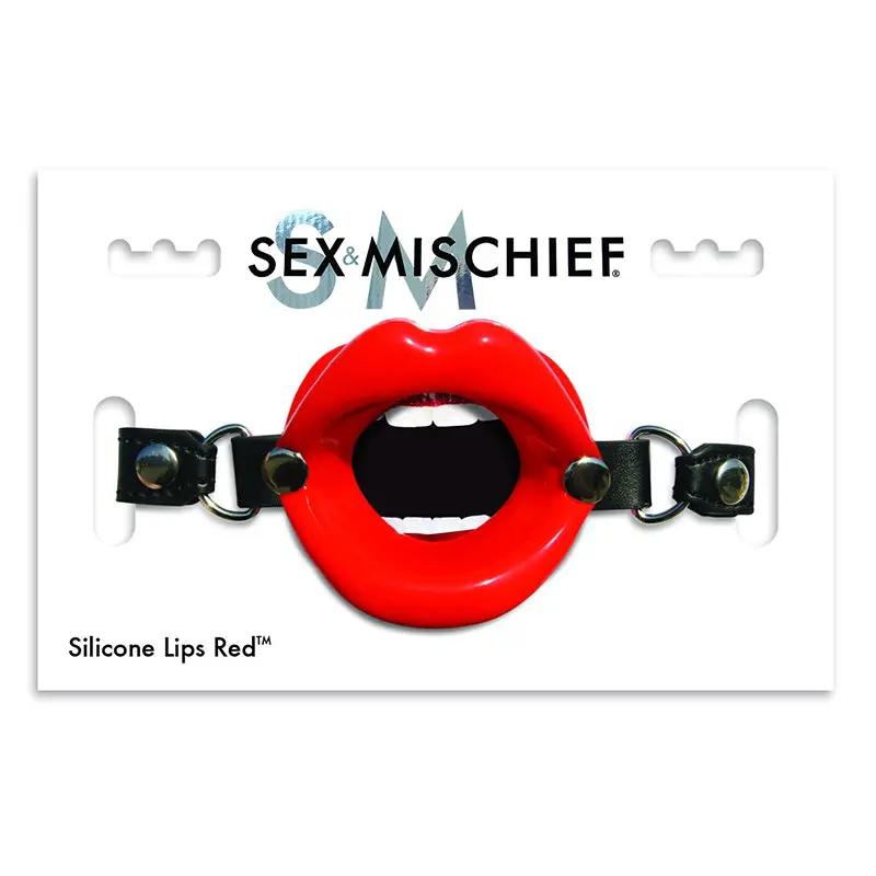 Sportsheets Sex & Mischief Silicone Lips Adjustable Open-Mouth Gag Red by Sportsheets