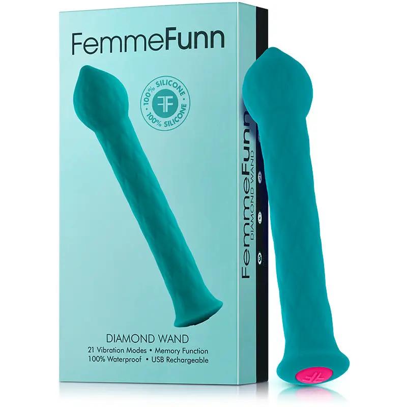 FemmeFunn Diamond Wand Rechargeable Flexible Textured Silicone Vibrator Turquoise by FemmeFunn
