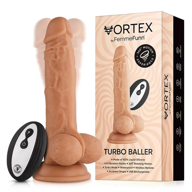 FemmeFunn Vortex Turbo Baller 2.0 8.25 in. Vibrating Rotating Dildo Beige by FemmeFunn