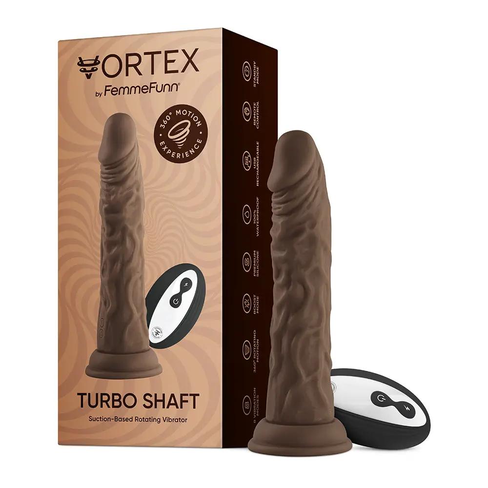 FemmeFunn Vortex Turbo Shaft 2.0 8 in. Vibrating Rotating Dildo Brown by FemmeFunn