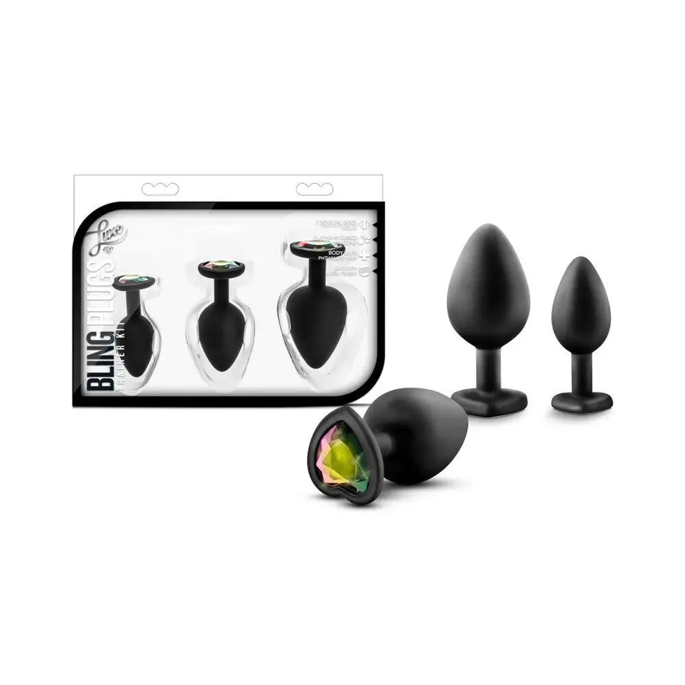 Luxe 3-Piece Bling Plug Training Kit with Rainbow Gem Base Black by Blush