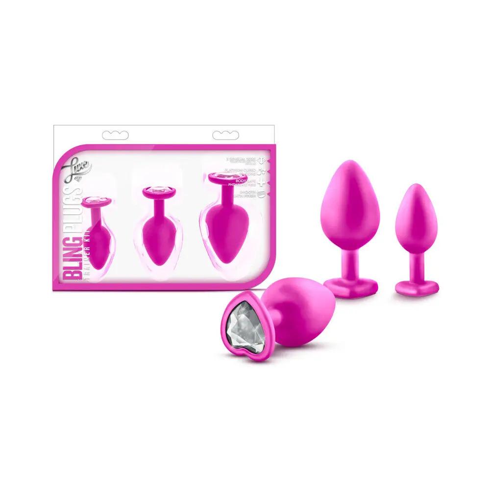 Luxe 3-Piece Bling Plug Training Kit with White Gem Base Pink by Blush