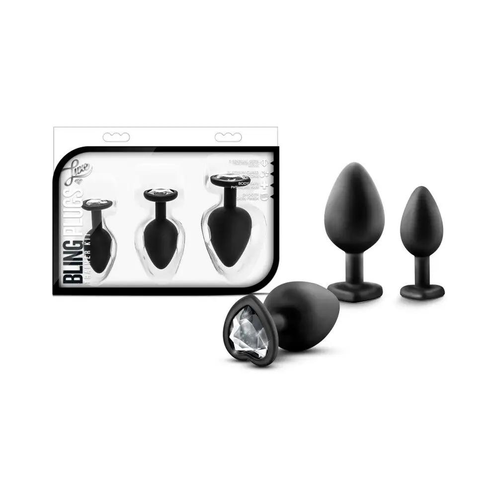 Luxe 3-Piece Bling Plug Training Kit with White Gem Base Black by Blush