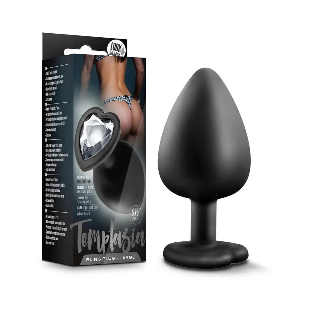 Temptasia Bling Anal Plug with Heart-Shaped Gem Base Large Black by Blush