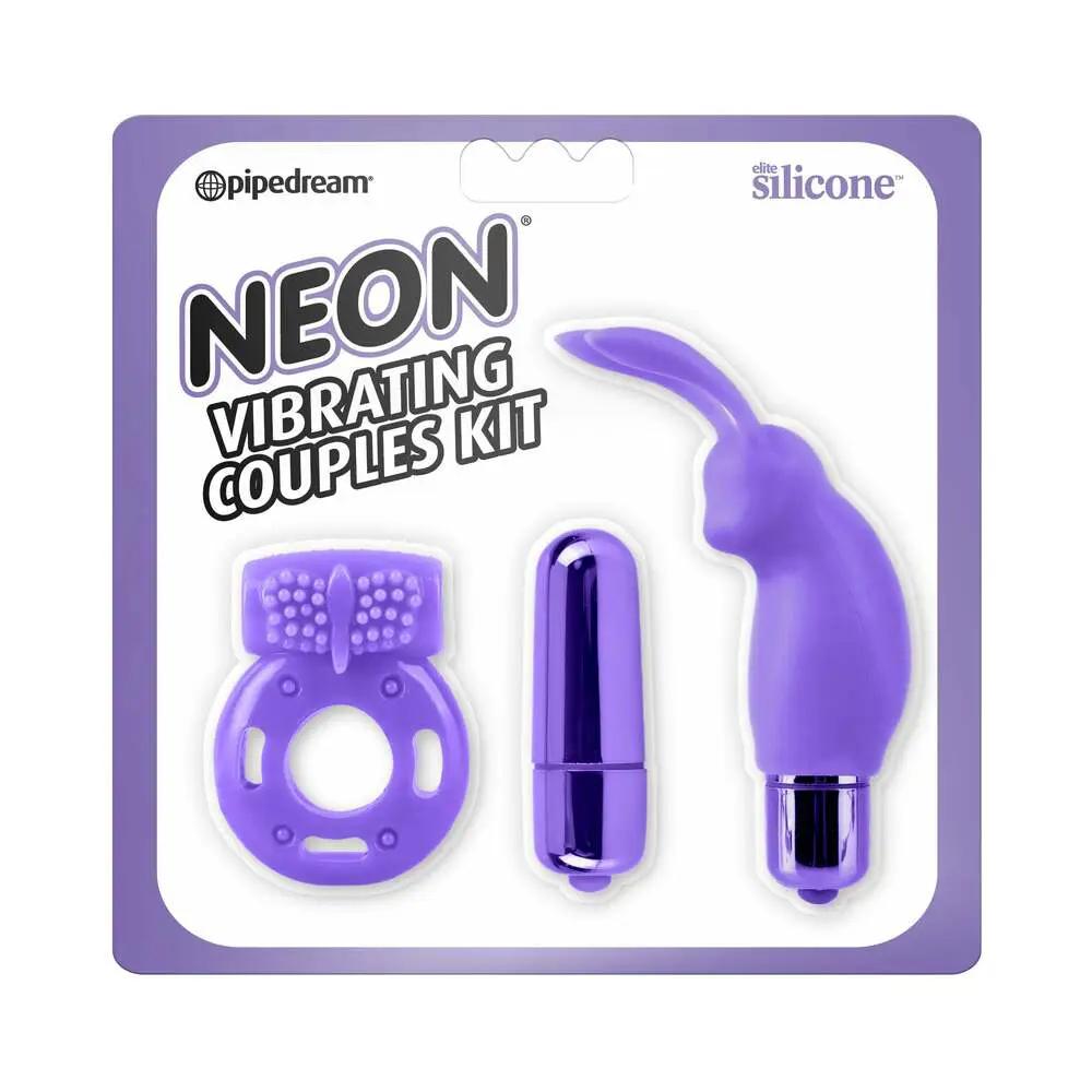 Neon 3-Piece Silicone Vibrating Couples Kit Purple by Pipedream