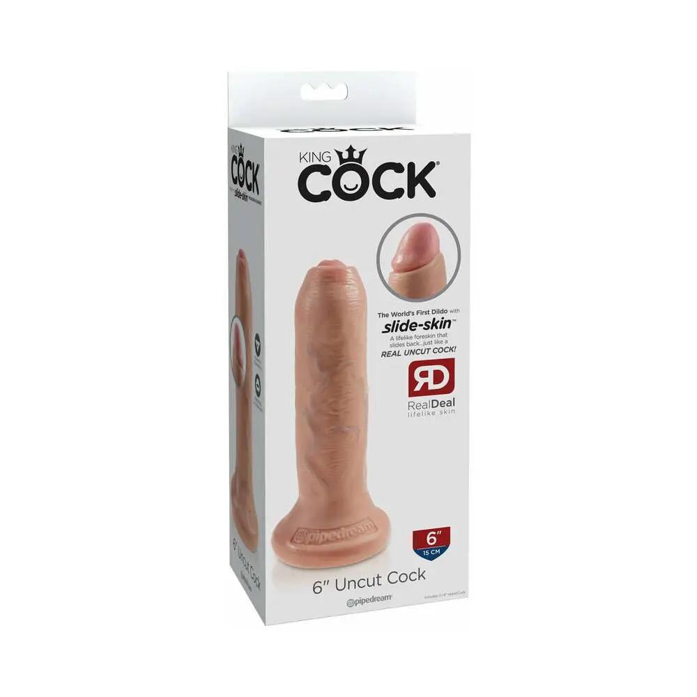 King Cock 6 in. Uncut Cock Realistic Dildo With Moveable Foreskin & Suction Cup Beige by Pipedream