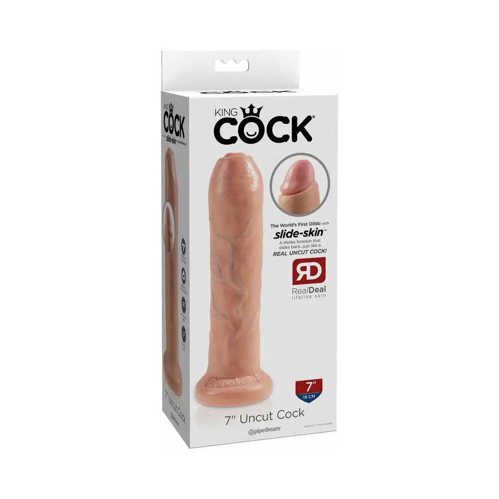 King Cock 7 in. Uncut Cock Realistic Dildo With Moveable Foreskin & Suction Cup Beige by Pipedream