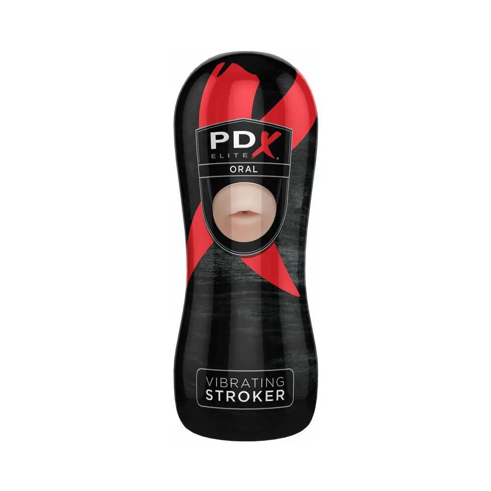 PDX Elite Vibrating Stroker Oral Beige/Black by PDX Brands