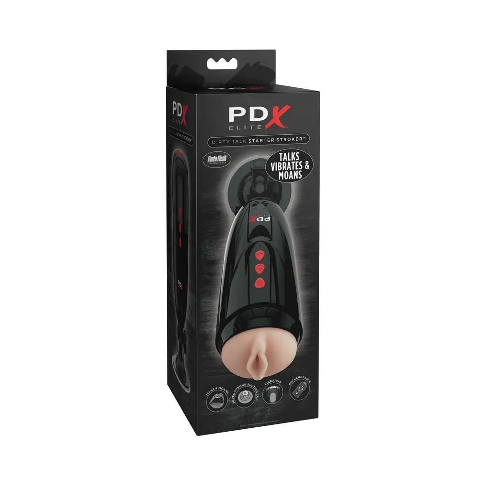 PDX Elite Dirty Talk Rechargeable Vibrating Starter Stroker With Hands-Free Suction Cup Beige/Black by PDX Brands