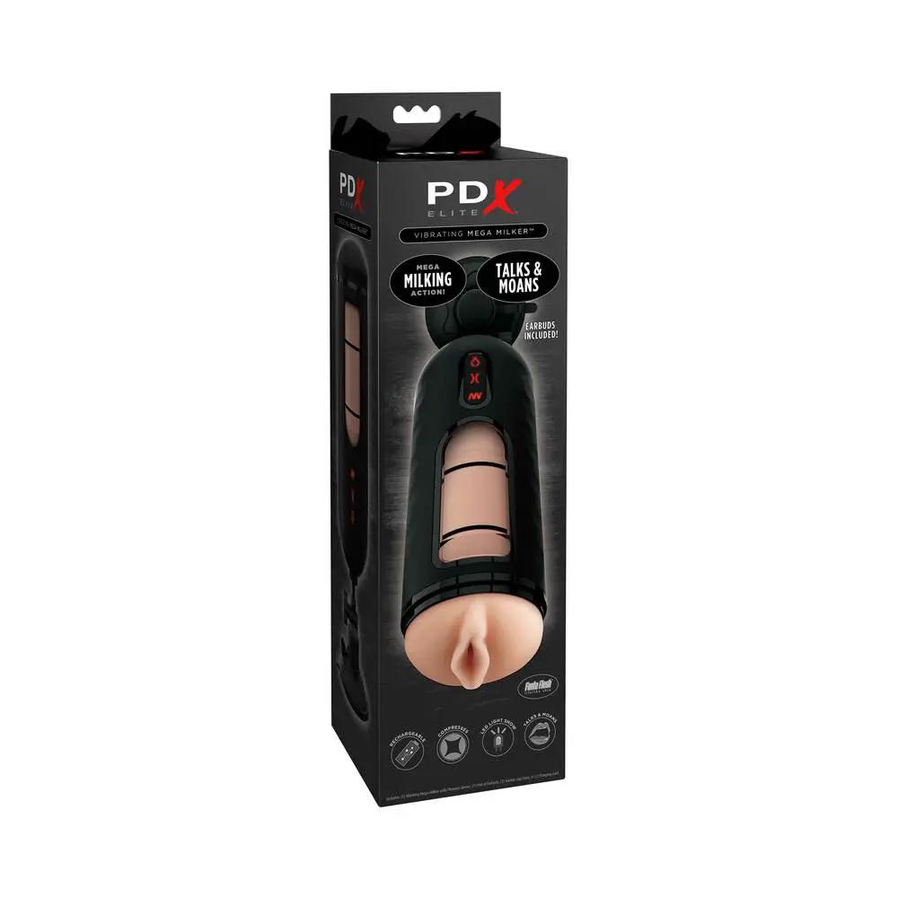 PDX Elite Vibrating Mega Milker Rechargeable Stroker With Hands-Free Suction Cup Beige/Black by PDX Brands
