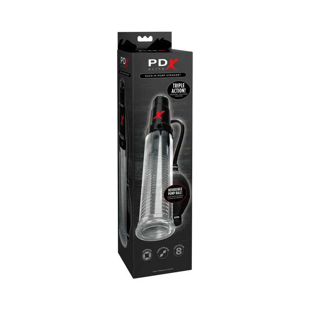 PDX Elite Suck-N-Pump Vibrating Penis Pump & Stroker Clear by PDX Brands