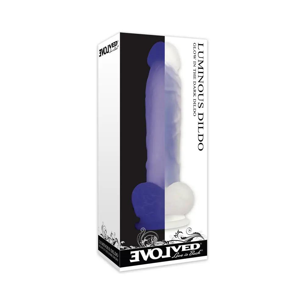 Evolved Luminous Poseable Glow in the Dark 8 in. Dildo With Balls Clear/Purple by Evolved