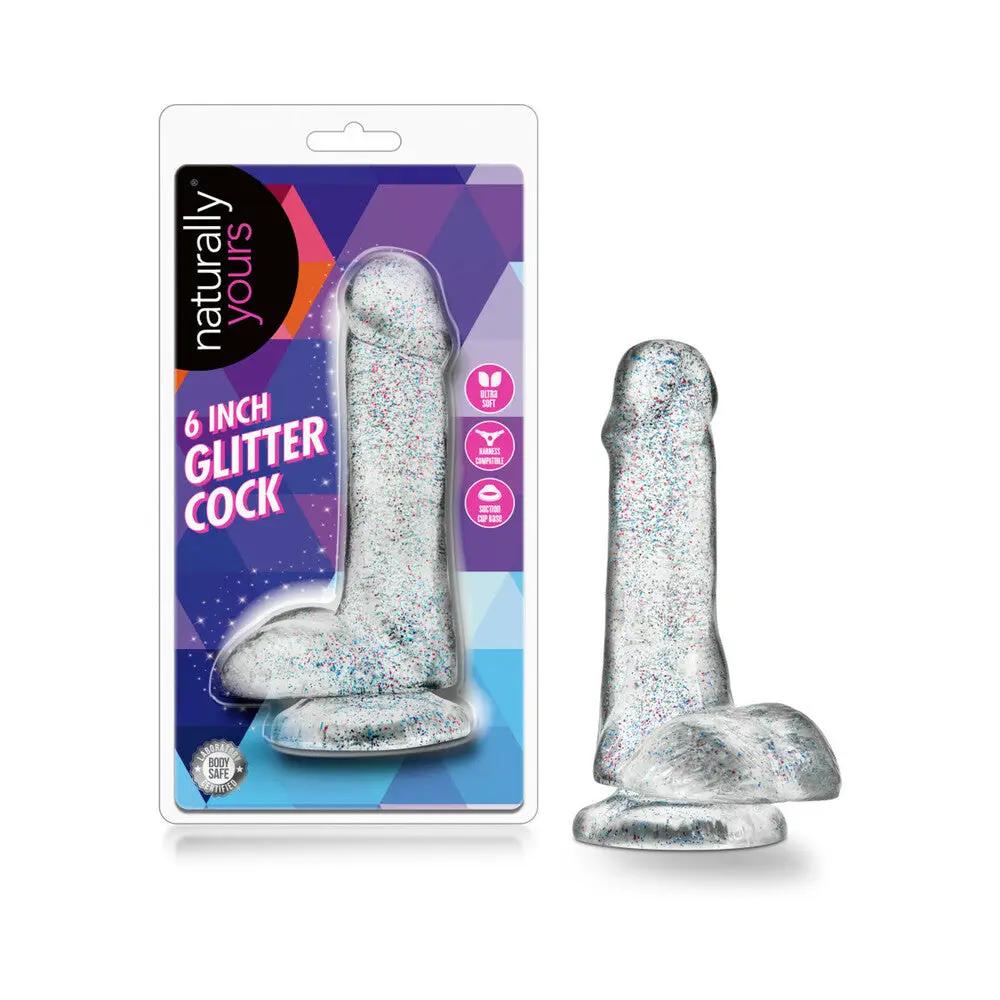 Naturally Yours 6 in. Glitter Cock Realistic Dildo with Balls Sparkling Clear by Blush