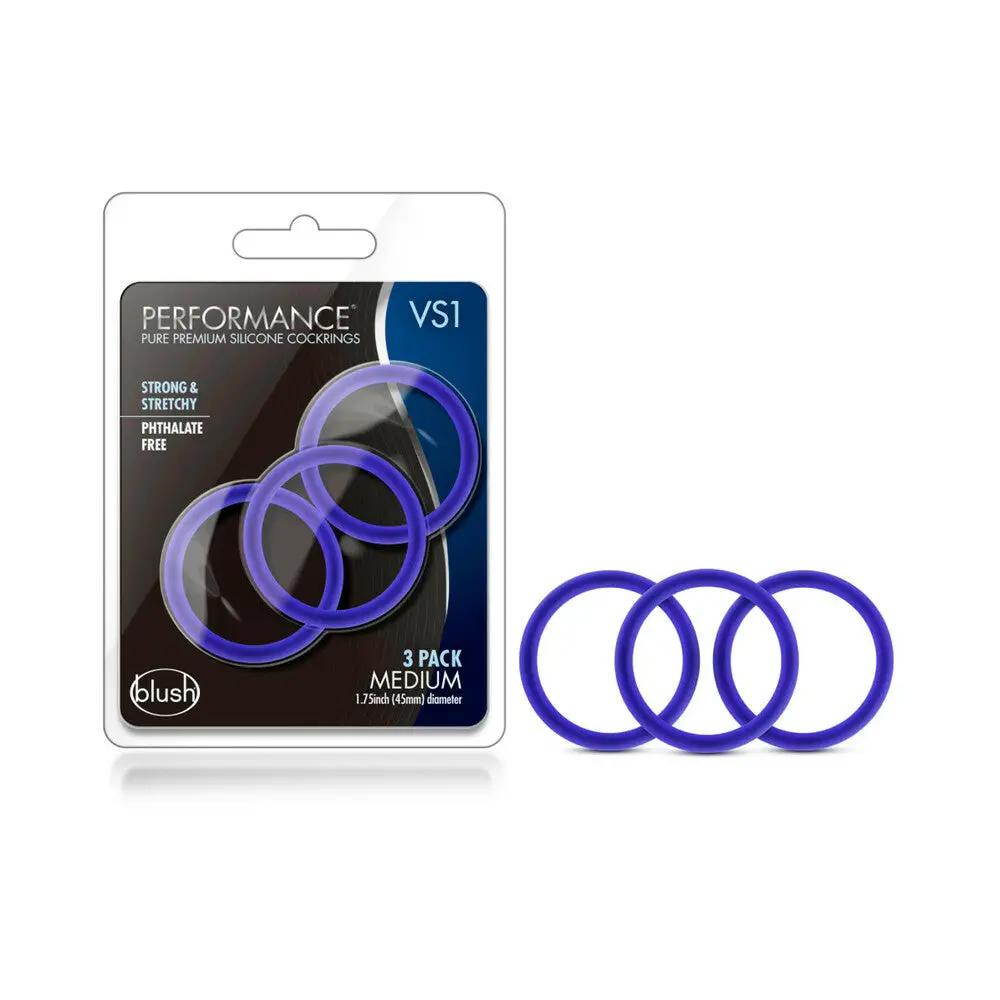 Performance VS1 Pure Premium Silicone Cockrings 3-Pack Medium Indigo by Blush