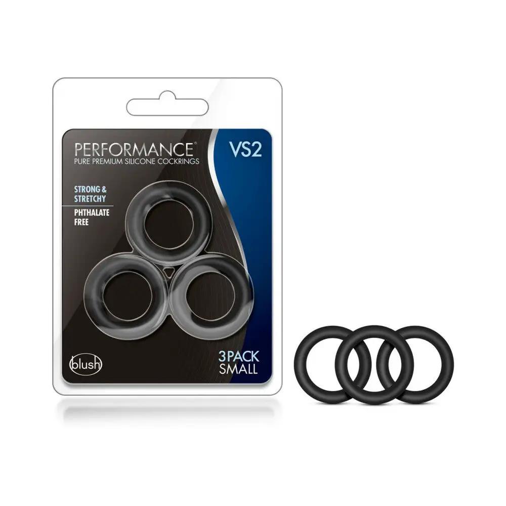 Performance VS2 Pure Premium Silicone Cockrings 3-Pack Small Black by Blush
