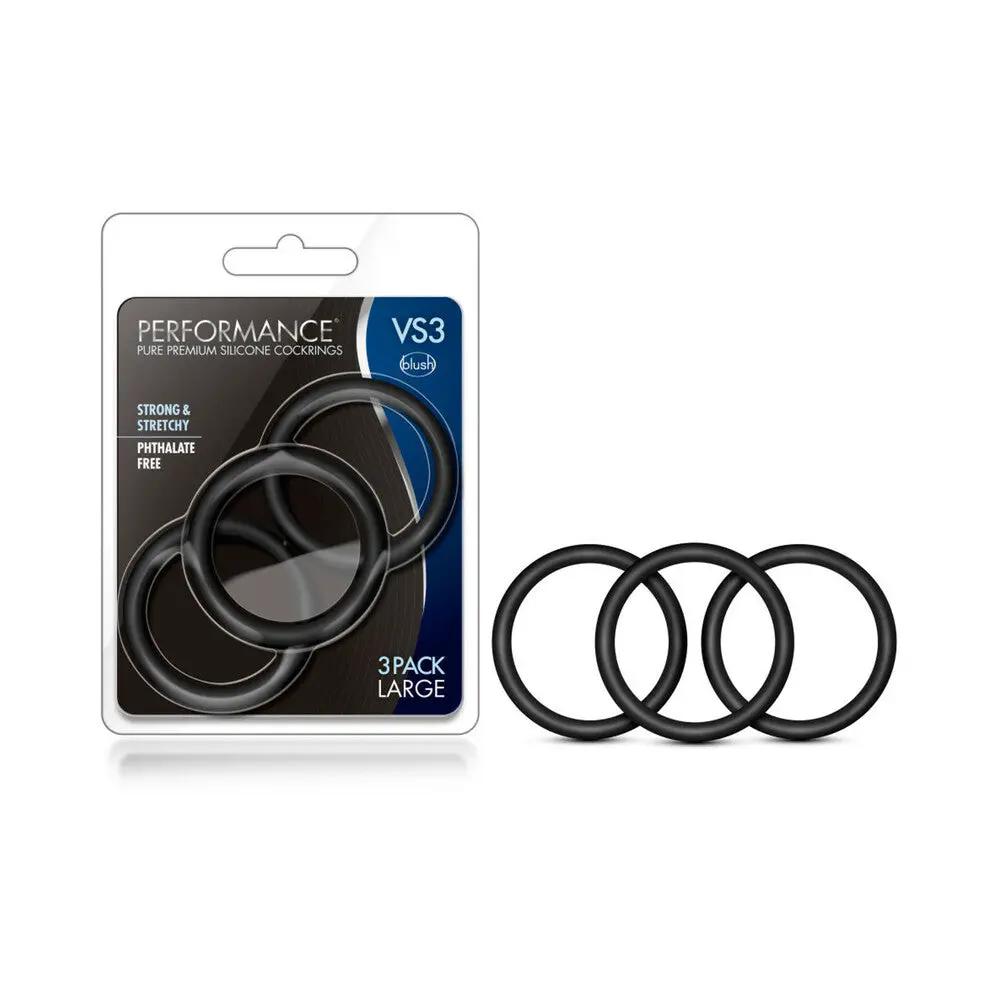 Performance VS3 Pure Premium Silicone Cockrings 3-Pack Large Black by Blush