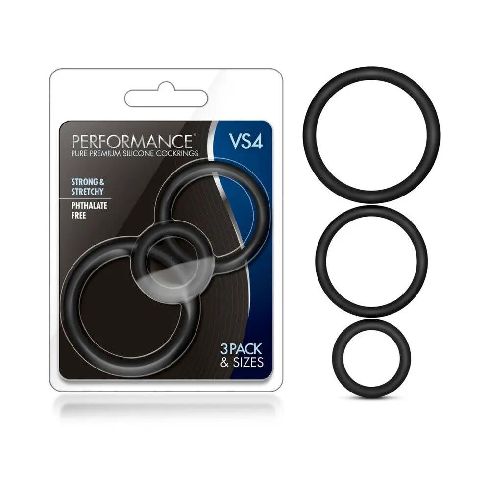 Performance VS4 Pure Premium Silicone Cockrings 3-Pack Set Black by Blush