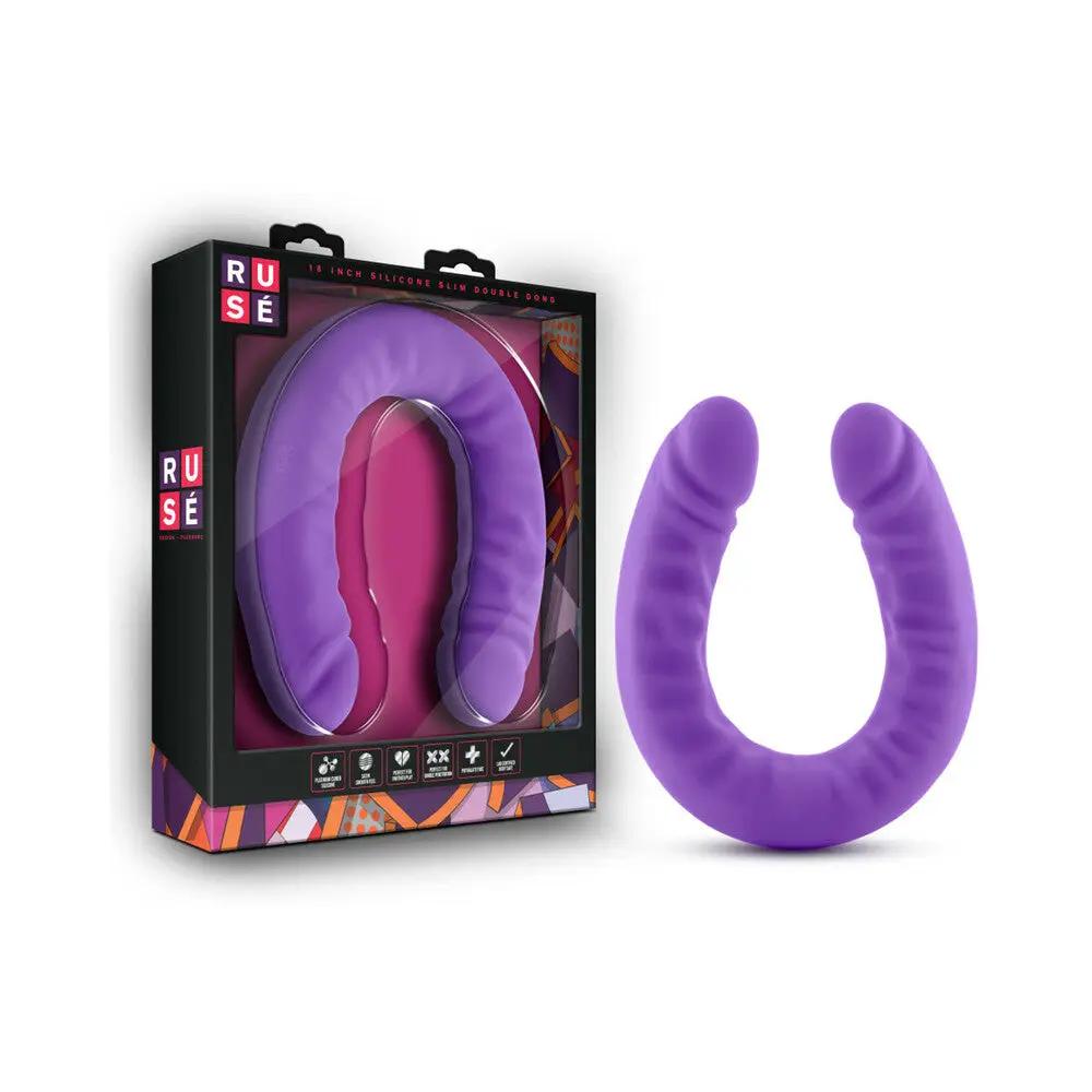Ruse Realistic 18 in. Silicone Slim Double Dong Dual Ended Dildo Purple by Blush