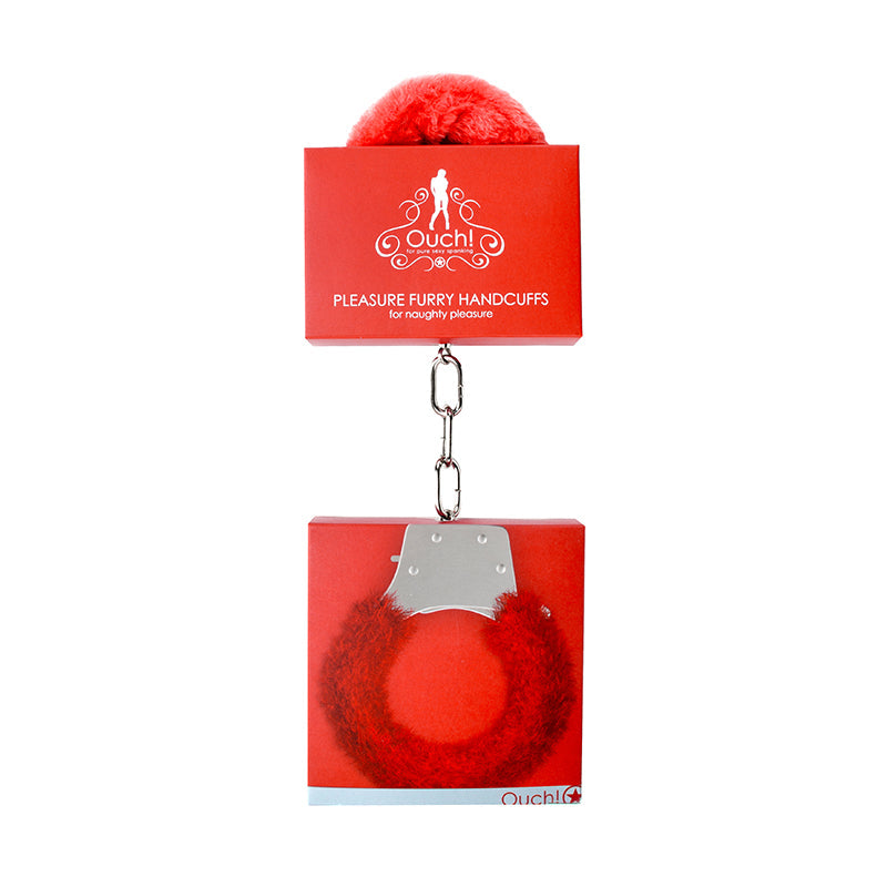 Ouch! Pleasure Furry Handcuffs With Quick-Release Red by Shots
